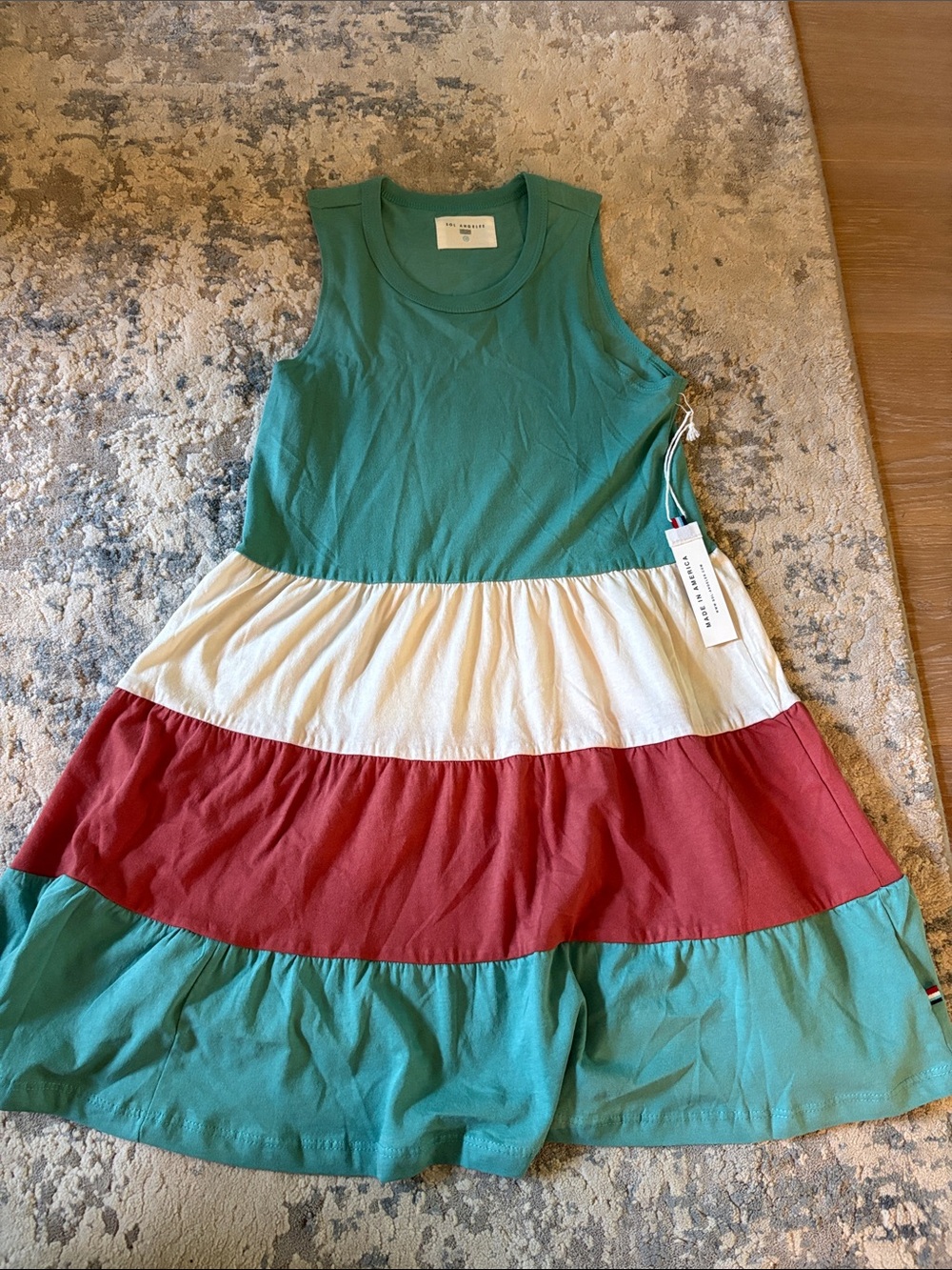Sol Angeles Girls' Sleeveless Colorblock Tiered Dress Girls Size 12.